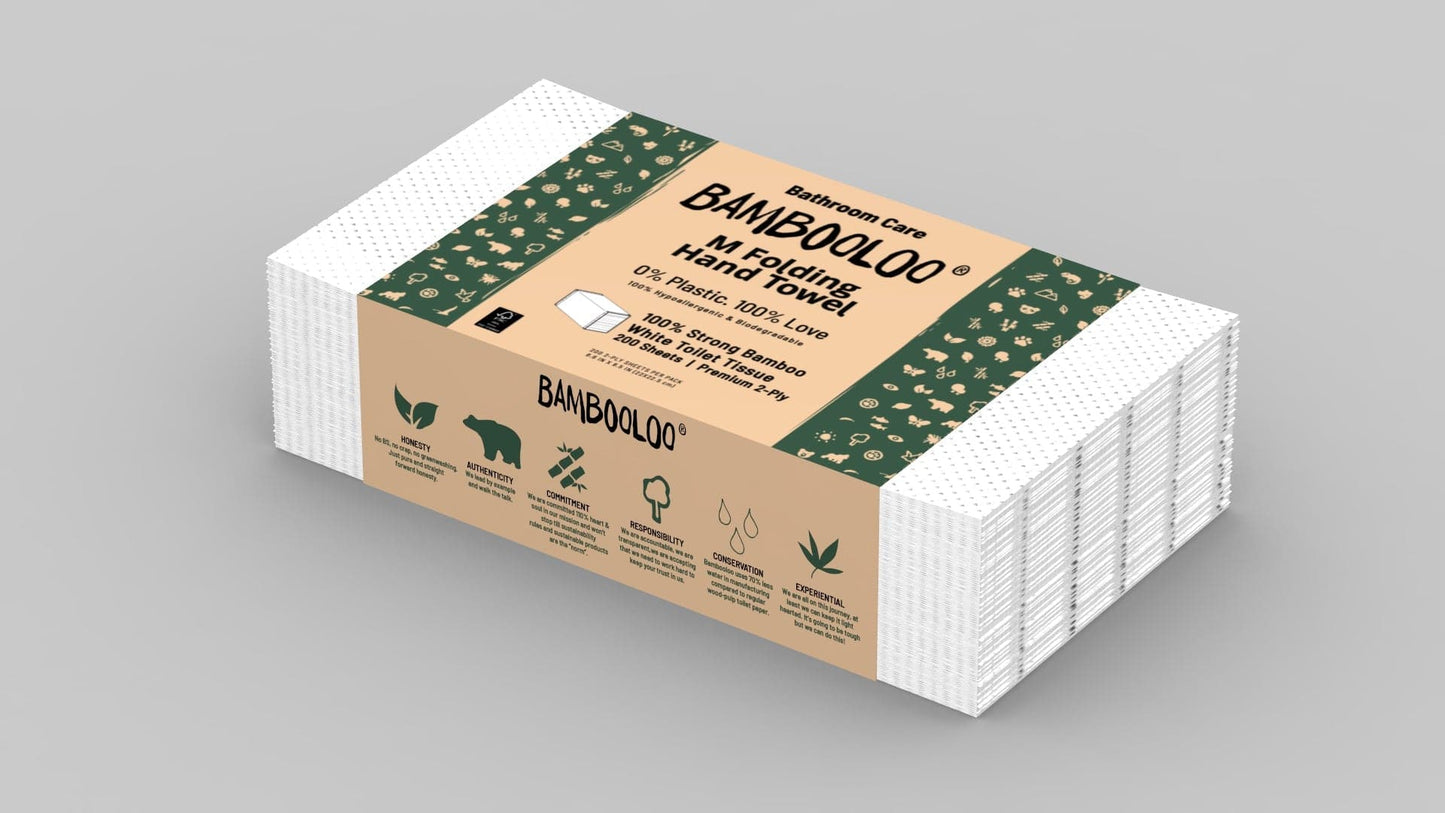 BAMBOOLOO 100% 2 PLY BAMBOO N FOLDING HAND TOWELS, 200 TOWELS per wrap, 20 WRAPS PER CARTON Paper Towels Bambooloo