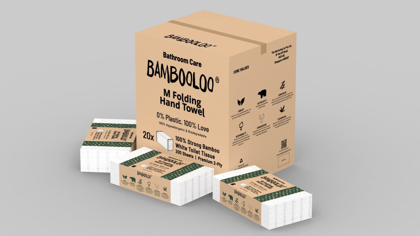 BAMBOOLOO 100% 2 PLY BAMBOO N FOLDING HAND TOWELS, 200 TOWELS per wrap, 20 WRAPS PER CARTON Paper Towels Bambooloo