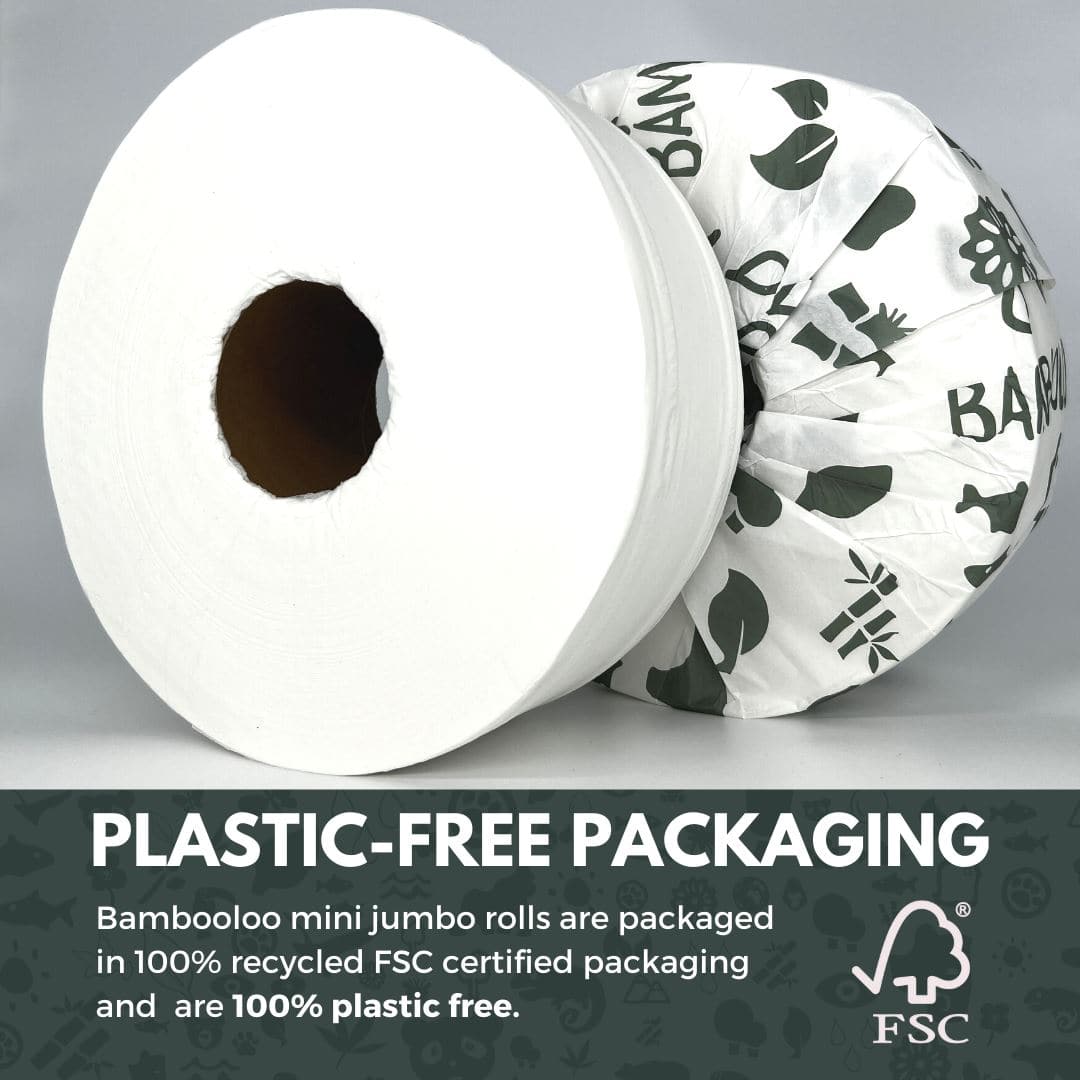 Bambooloo 2 Ply Mini Jumbo Rolls - 300m per roll, 6 rolls per carton Sustainable earth friendly Bambooloo