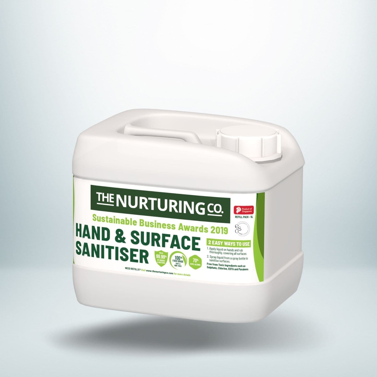 The Nurturing Co Food Grade Hand and Surface Sanitiser. 5LT Refill. Sanitiser Bambooloo
