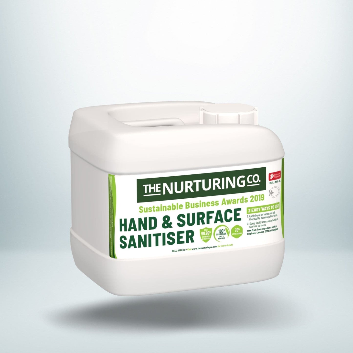The Nurturing Co Food Grade Hand and Surface Sanitiser. 5LT Refill. Sanitiser Bambooloo