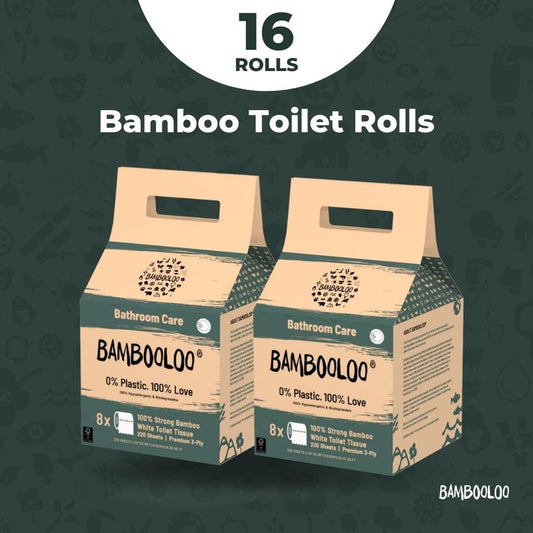 2 x Bambooloo 3 Ply Toilet Roll GrabBags (2 x 8 rolls, 220 sheets each) (Toilet Rolls Bambooloo