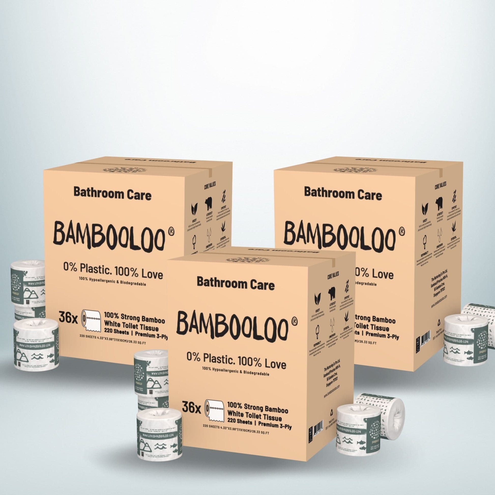 Multi Box - 3 x Bambooloo® Toilet Rolls Cartons (36 Individually Wrapped Rolls Per Carton) Toilet Rolls Bambooloo 
