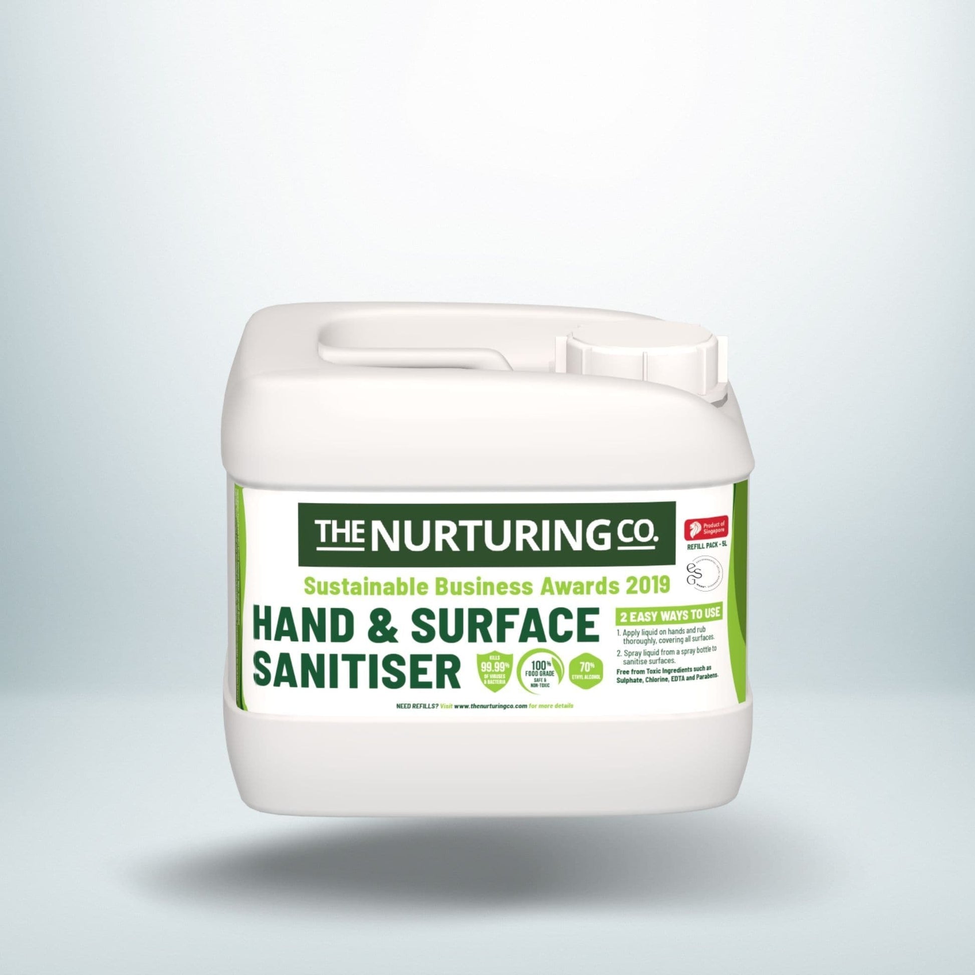 The Nurturing Co Food Grade Hand and Surface Sanitiser. 5LT Refill. Sanitiser Bambooloo 