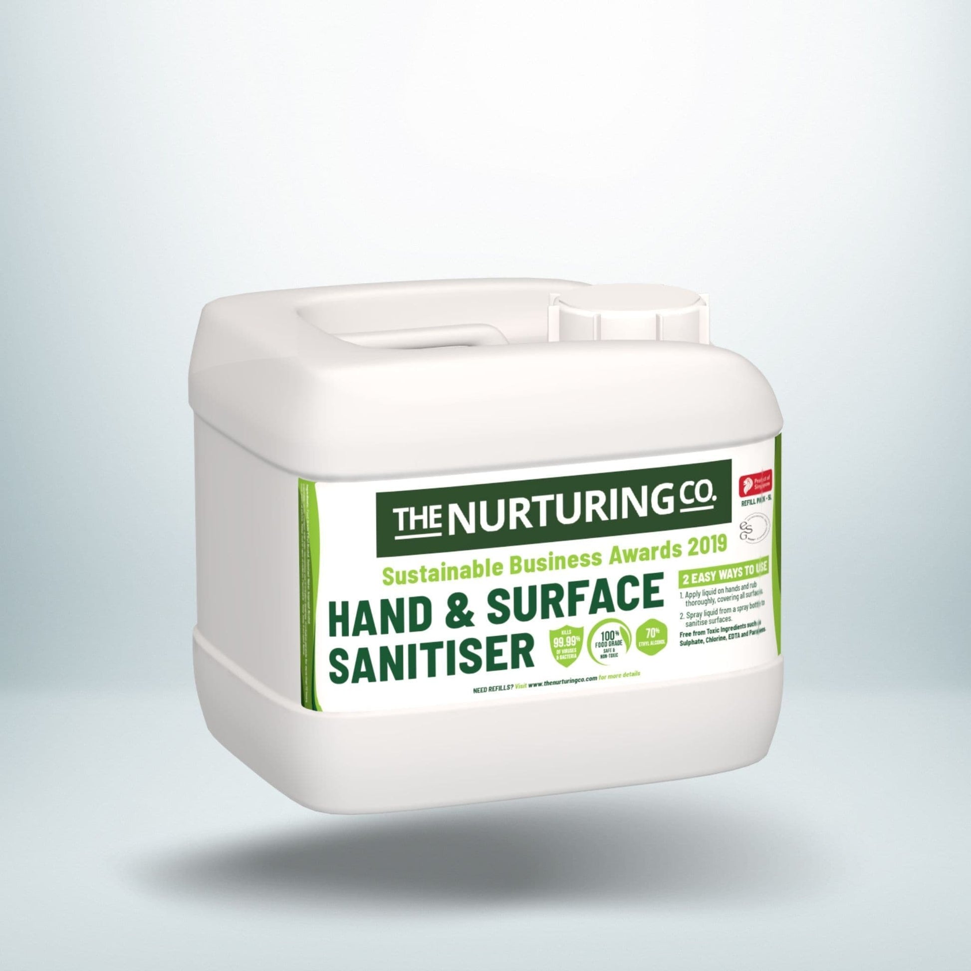 The Nurturing Co Food Grade Hand and Surface Sanitiser. 5LT Refill. Sanitiser Bambooloo 